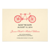 Tandem Bicycle Wedding Save The Date Pink Ecru Announcements