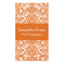 Tangerine and White Damask Business Card