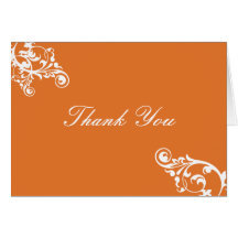 Tangerine and White Flourish Thank You Note Greeting Cards