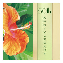 Tangerine Hibiscus 50th Wedding Anniversary Personalized Announcement