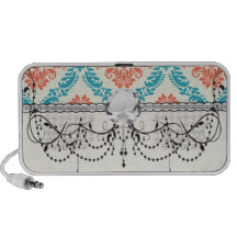 tangerine orange and aqua blue ornate damask notebook speaker