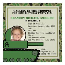 Tank Party Birthday/ Photo Personalised Invite