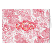 Tattered Heart Design Over Red Spirals and Stars Card