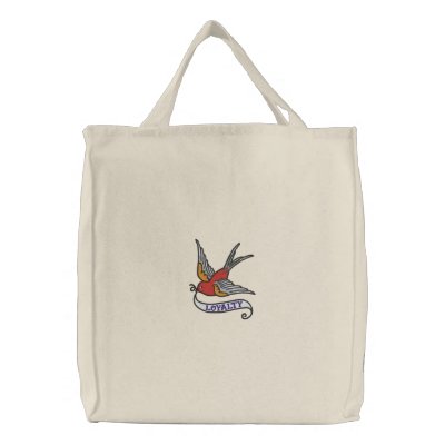 Tattoo bird with loyalty banner embroidered bag