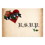 Tattoo Heart and Rose Wedding RSVP Cards Invitations