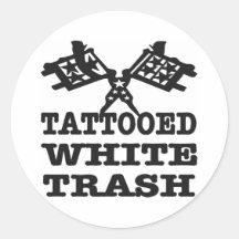 Tattooed White Trash Round Stickers