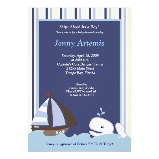 {TBA} Ahoy Mate Sailboat Boat Nautical Baby Shower Personalized Invitations
