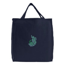{TBA} Peacock Embroidered reusable Canvas tote bag