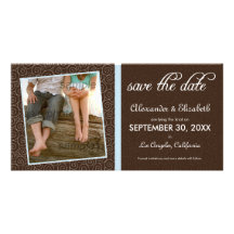 {TBA} Swirly-Q Brown/Baby Blue Save the Date Photo Card Template