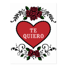 Te Quiero Antique Heart and Roses Postcard