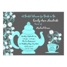 Tea Party Bridal Shower Aqua and Slate Personalized Invites