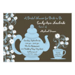 Tea Party Bridal Shower Blue and Brown Custom Invite