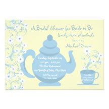 Tea Party Bridal Shower Blue Custom Invites