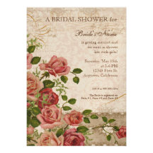 Tea Party Bridal Shower Rose Vintage Floral Invitation