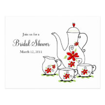 Tea Party, Post Card Invitations, Red Flowers