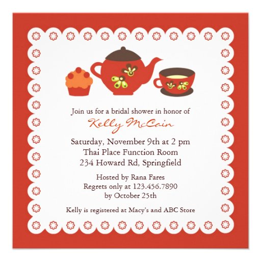 Tea Pot Party Bridal Shower Flat Invitation
