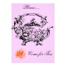TEA TIME SOCIAL INVITATION-ANTIQUE TEA POT & ROSE