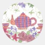 Tea Time Teapot and Flowers Round Sticker
