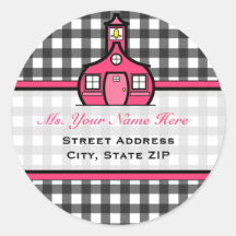 Teacher Address Label - Charcoal Grey Gingham Sticker