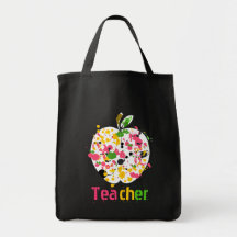 Teacher Apple Paint Splatter grocery Bag