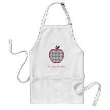 Teacher Apron - Charcoal Gingham Apple