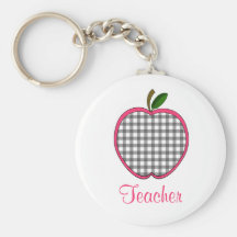 Teacher Keychain - Charcoal Grey Gingham