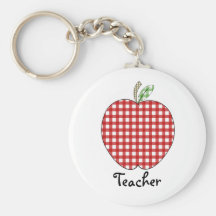 Teacher Keychain - Red Gingham Apple