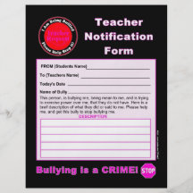 Teacher Notification Form For Bullying Custom Flyer