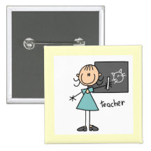 Teacher Stick Figure Pinback Button