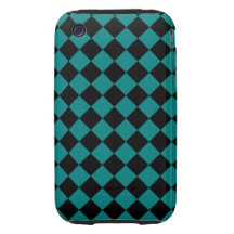 Teal and Black Diagonal Checkerboard Design iPhone 3 Tough Case