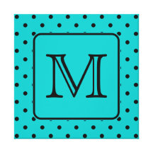 Teal and Black Polka Dot Pattern. Custom Monogram. Stretched Canvas Prints