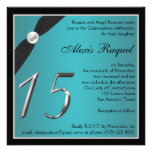 Teal and Black Quinceanera Invitation