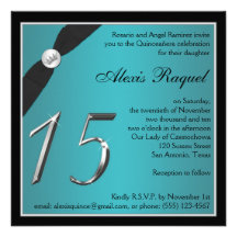 Teal and Black Quinceanera Invitation