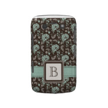Teal and Brown Damask Monogrammed Blackberry Bold Blackberry Bold Covers