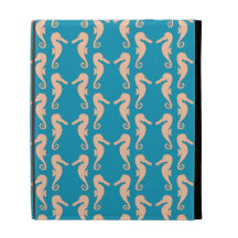 Teal and Peach Colour Seahorse Pattern. iPad Case