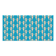 Teal and Peach Colour Seahorse Pattern. Customized Photo Card
