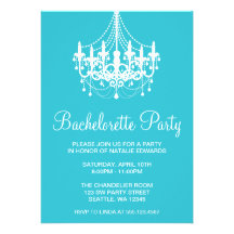 Teal and White Chandelier Bachelorette Party Custom Invites