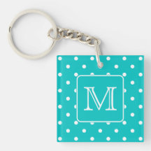 Teal and White Polka Dot Pattern. Custom Monogram.