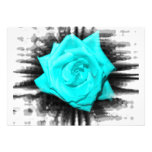 Teal aqua coloured rose, jagged black back personalised invitations