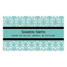 Teal Black Damask Retro Mom Calling Cards Business Card