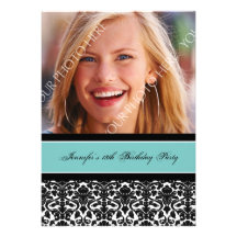 Teal Black Photo 18th Birthday Party Invitations