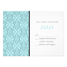 Teal Black White Damask Wedding Reception Invitations