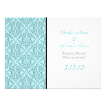 Teal Black White Damask Wedding Reception Personalized Announcement