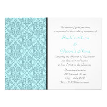 Teal Black White Damask Wedding Reception Invite