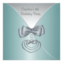 Teal Blue 11th Birthday Party Elegant Invitation