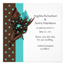 Teal Blue and Brown Polka Dots Save The Date Personalized Invitation