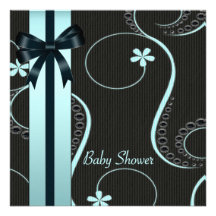 Teal  Blue Black Baby Shower Personalized Announcements