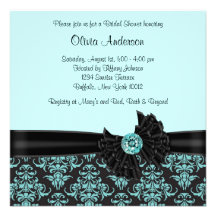 Teal Blue Black Damask Bridal Shower Personalised Invite