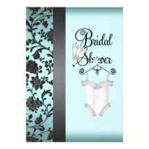 Teal Blue Black Damask Bridal Shower Invitations