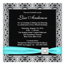 Teal Blue Black Lace Womans 50th Birthday Party Custom Invites